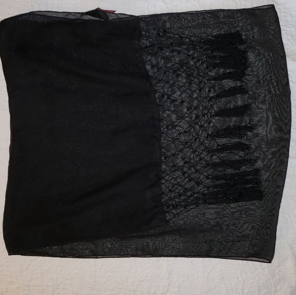 Black sheer sarong with beaded tastle detail